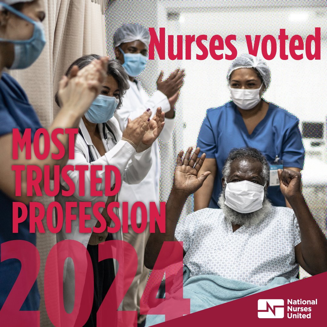 CalNurses's tweet photo. Nurses top @Gallup's list of most trusted professions — for the 22nd year in a row! Thank you to our patients for recognizing our sacred bond. 🫶 https://t.co/ZENtCq4b8D