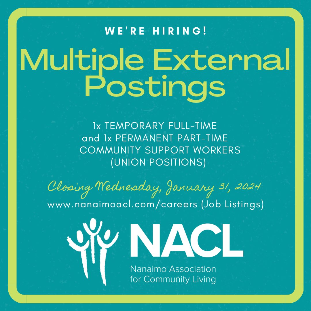🚨POSTINGS ALERT🚨 We’ve got two more postings for you today, folks! We’re seeking one temp full-time and one permanent part-time CSW for one of our staffed homes! For all the details and/or to apply, check out nanaimoacl.com/careers! 😍👍 #NACLCareers #WorkWithUs #JoinOurTeam
