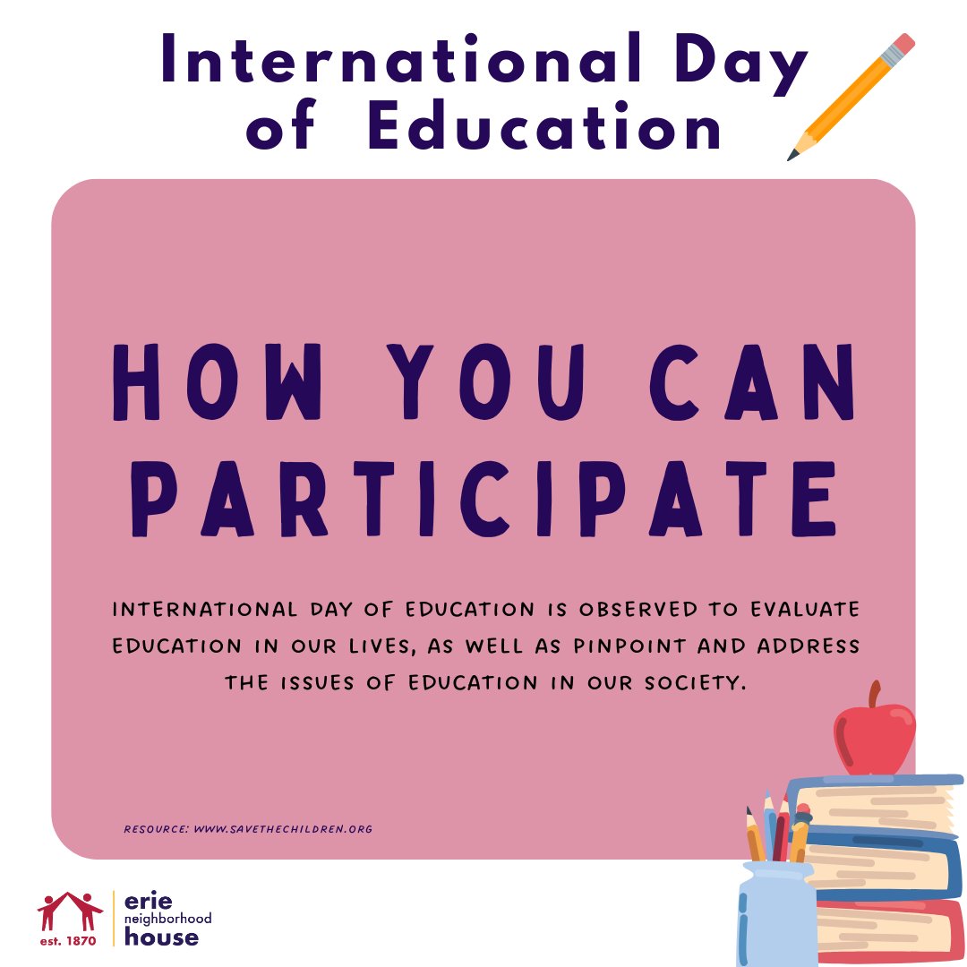 eriehouse's tweet image. Happy International Day of Education! Let's celebrate because knowledge knows no boundaries. Education is the key to a brighter, more inclusive future! 

#education #internationdayofeducation #knowledge #eriehouse