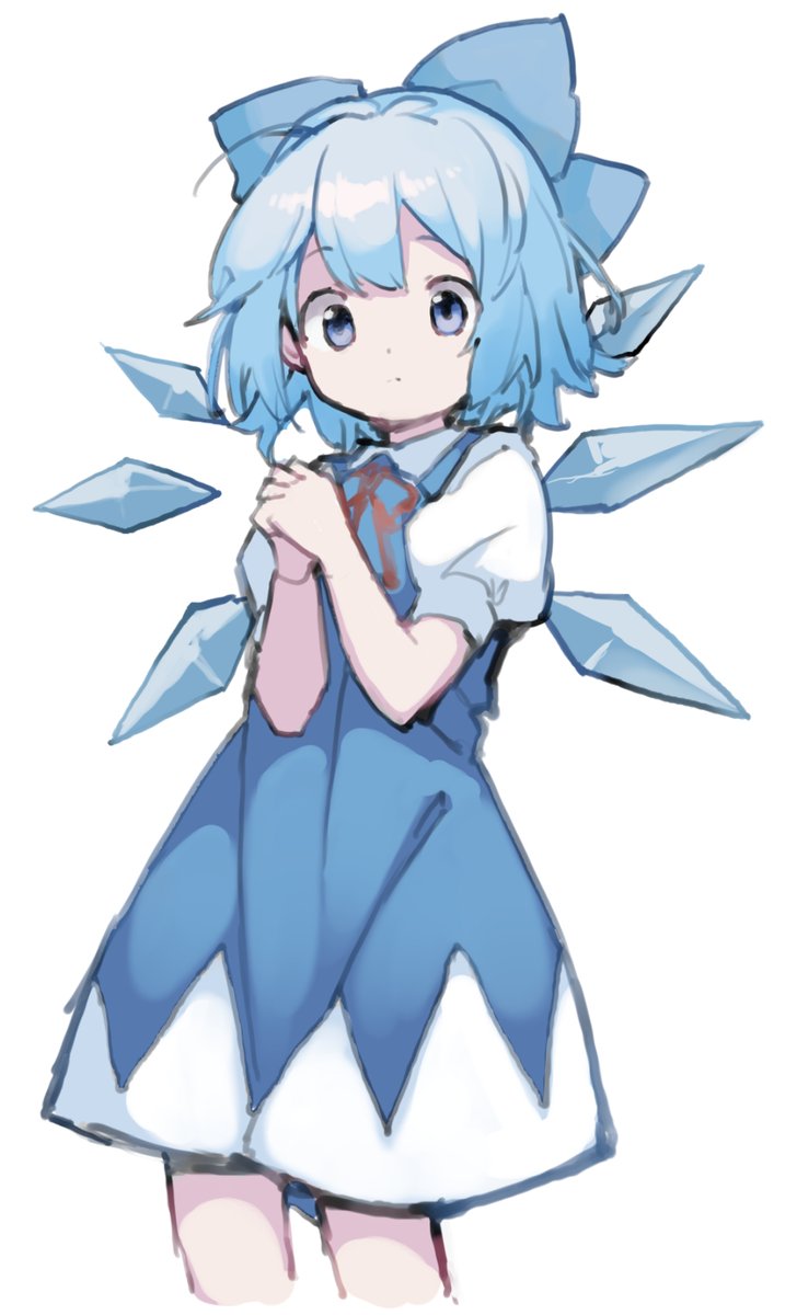 cirno 1girl solo blue hair wings blue eyes dress white background  illustration images