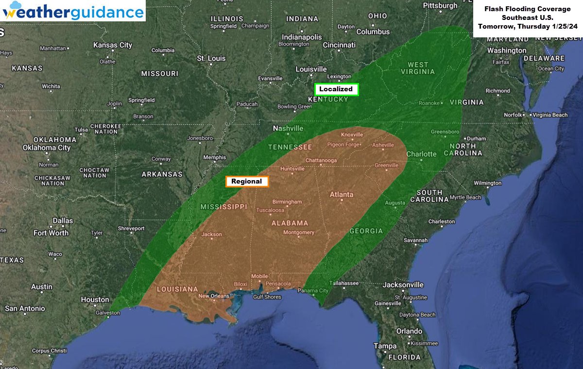 We are monitoring parts of the Southeast today for damaging winds, tornadoes, hail, &amp; flooding. Today-Friday regional-widespread flash flooding impacts will be possible in the Southeast.

See more details with our interactive map, outlooks, and more at bit.ly/2WPnhGV