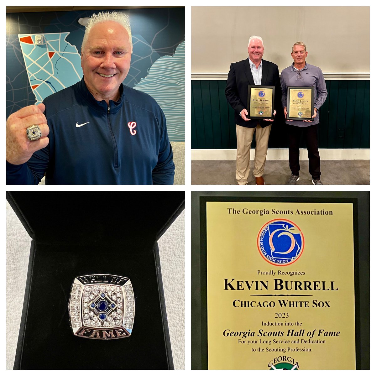 KevinBurrellMLB's tweet image. Today, I received my “2023 Georgia Scouts Association Hall of Fame” Ring. It was a privilege getting to share this honor with Pittsburgh Pirates National Crosschecker, Jimmy Lester. Ironically, Jimmy and I began our scouting careers together 33 years ago. ⚾️