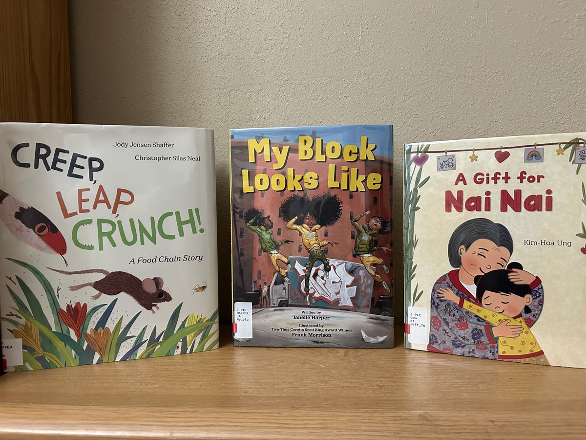 Had planned on a quick stop, just to pick up my library holds, but look! Our tiny city library has these very new books! (I will take them back tomorrow so more people can have their turn!) 📚❤️ #kidlit 
@jodywrites4kids & @csneal, @AutumnLeaflet, @BXStoryteller & Frank Morrison