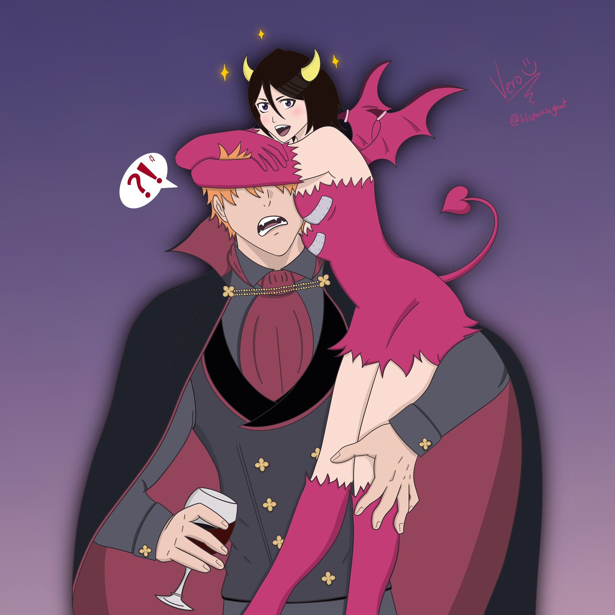 Vampire Ichigo just wanted to drink his ~blood~ wine in peace but Succubus Rukia wants to have fun ;3 

#IchiRuki