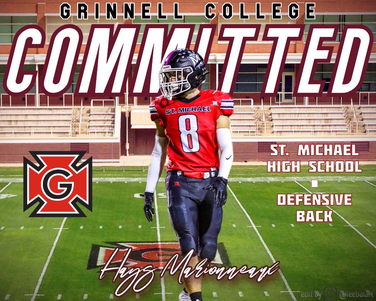 I’m blessed to announce my commitment to @Grinnell_FB ! Thank you to all my coaches and teammates who pushed me to be the best I can be. All Glory to God! #RA2ECOMPAN4 @HFCBarnes @CoachArias_87 @Z_Leger @_SMHSFootball