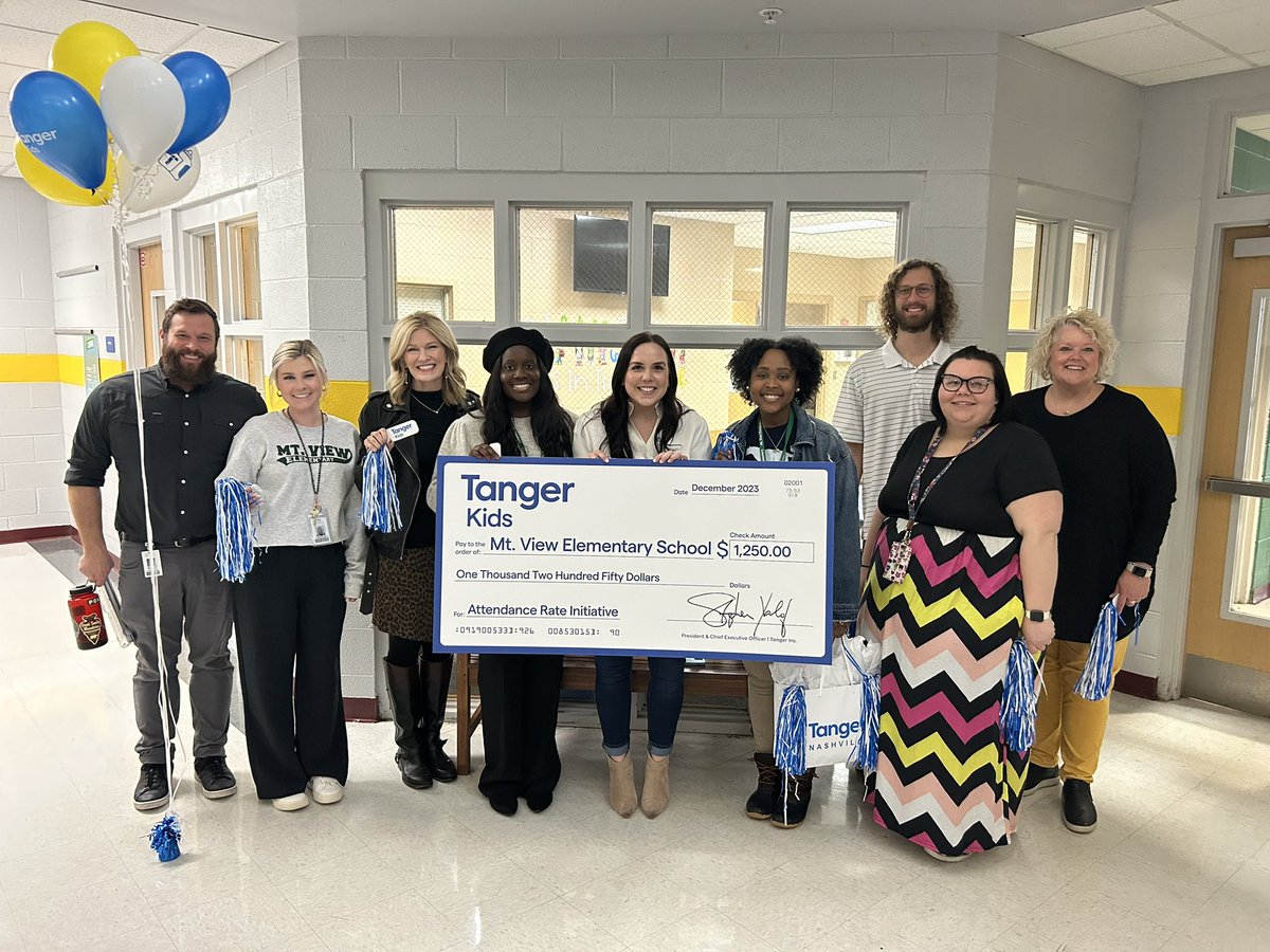 Mt. View Elementary (@mountviewes) on Twitter photo Tanger Outlets awarded @mtviewes with $1,250 to be used towards our Strive for 95. We want all students to have satisfactory attendance which means they come to school at least 95% of the time. These funds will be used to help plan and award attendance incentives. <a href="/MetroSchools/">Metro Schools</a> Tanger Outlets awarded @mtviewes with $1,250 to be used towards our Strive for 95. We want all students to have satisfactory attendance which means they come to school at least 95% of the time. These funds will be used to help plan and award attendance incentives. <a href="/MetroSchools/">Metro Schools</a>