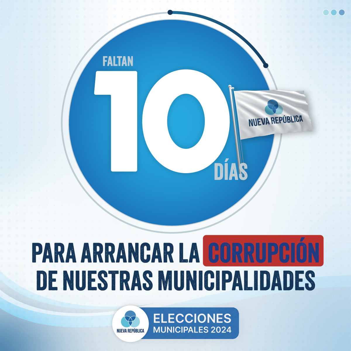 ¡A solo 10 días de las elecciones municipales, el poder está en tus manos para combatir la corrupción en tu cantón! No olvides votar por nuestros candidatos este 4 de febrero y contribuir a la renovación que Costa Rica merece. 🇨🇷 #NuevaRepública #EM24