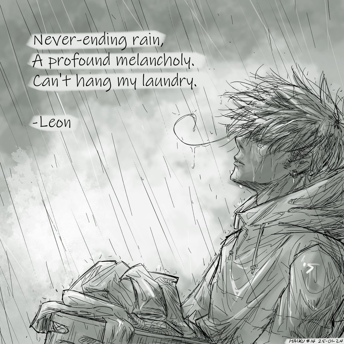 Today's Haiku (#14)

Never ending rain,
A profound melancholy.
Cant hang my laundry.

-Leon
#leonpoem 