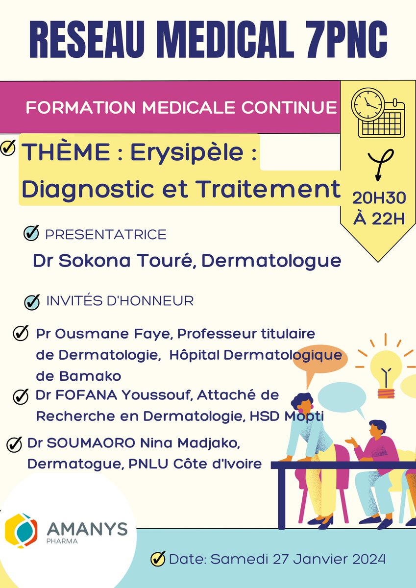 JobSant3's tweet photo. Le Réseau Médical de la 7e promotion du Numérus/Mali vous convie à sa 13e Formation Médicale Continue (FMC). 

📆 : 27 Janvier 2024, de 20H30 à 22h GMT

Pour rejoindre la FMC, cliquez sur ce lien 👇🏾 https://t.co/ZjvH8oKSgu

ID de réunion: 852 9825 2056
Code secret: 026549 https://t.co/l6tHF7ebDn