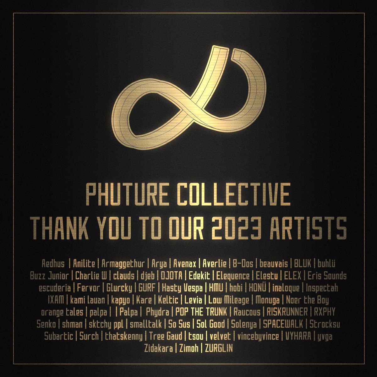 2023 in a nutshell was ♾😤😤🫨😲🤯♾

This is all made possible by artists and listeners, without you there would be no Phuture Collective so we thank you infinitely ♡ ♾️

This year we released with <a href="/aedhusmusic/">Aedhus</a> <a href="/armaggethurfr/">Armaggethur</a> <a href="/projectarya_/">Arya</a> <a href="/BDosMusic/">B-Dos</a> <a href="/bluksound/">bluk</a>
