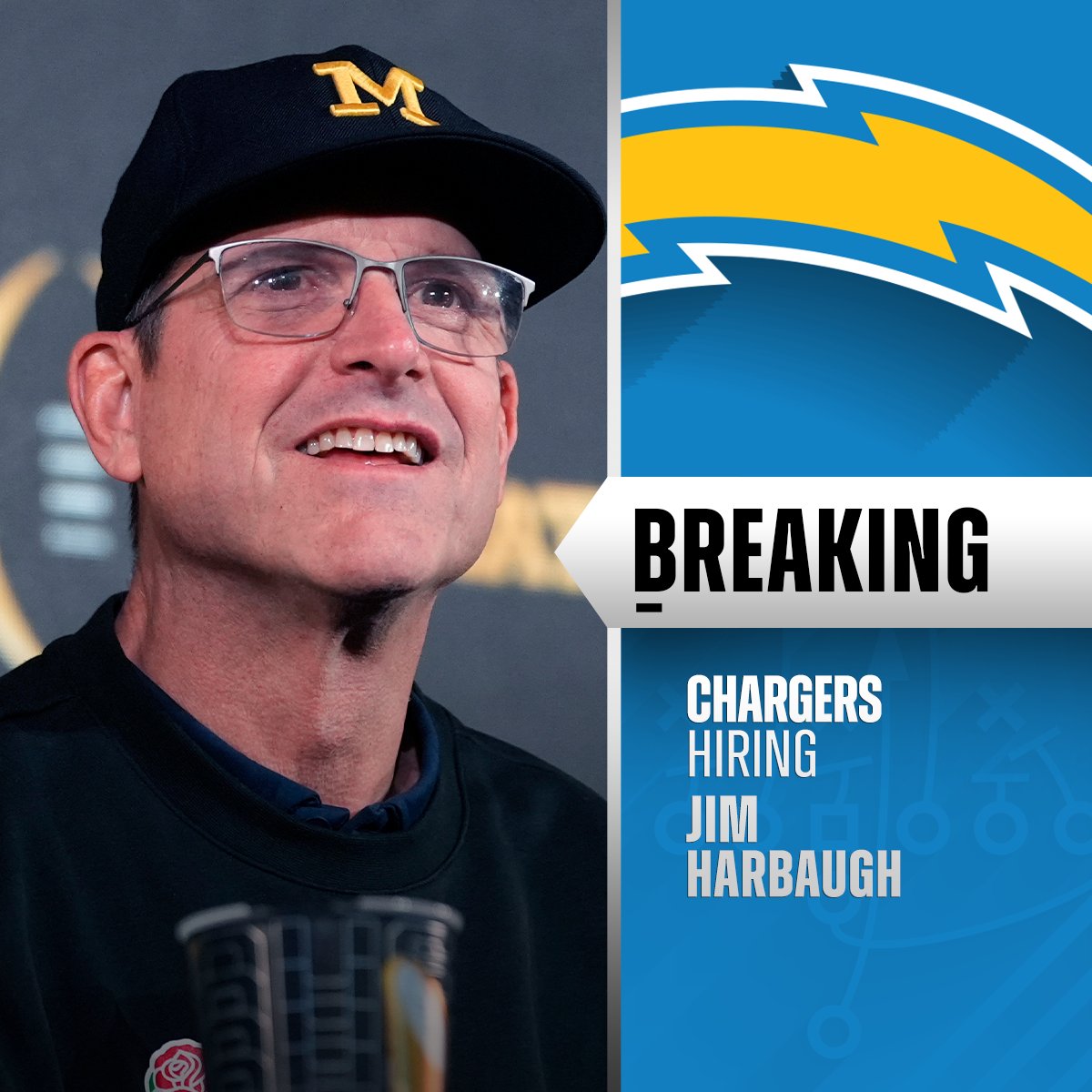 Chargers to hire Jim Harbaugh as new head coach. (via @RapSheet, @TomPelissero, @MikeGarafolo)