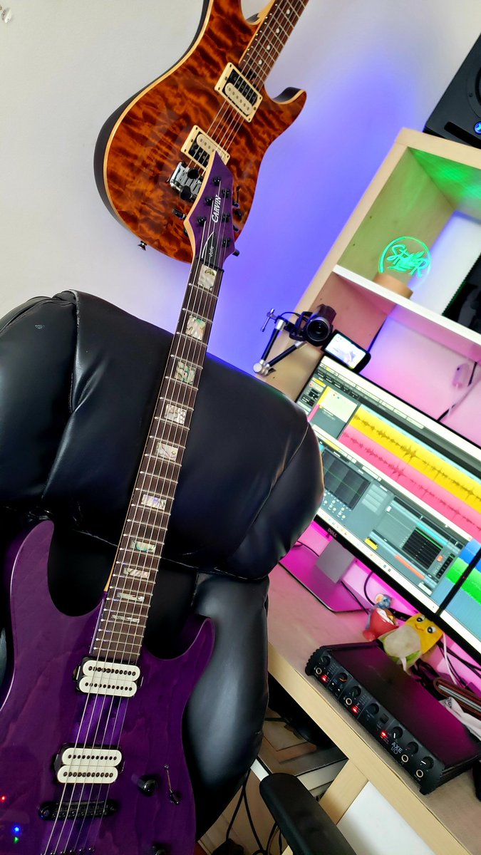 Rabih_Guitars's tweet image. Studio R moment  🎙 🎸. #ambientlight #pinklight #dualmonitors #daw #musicproduction #homestudio #electricguitar #guitarmania #guitar #superstrat #guitarphotography #tigereye #quiltedmaple #swampash #purpleguitar #axeio #cubase #guitargear #guitarcollection
