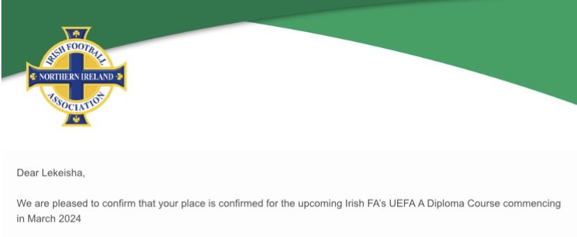 Over the moon to be accepted on my Uefa A licence. 

Looking forward to the continuing my personal development. 

2024 is building to be a great year already!