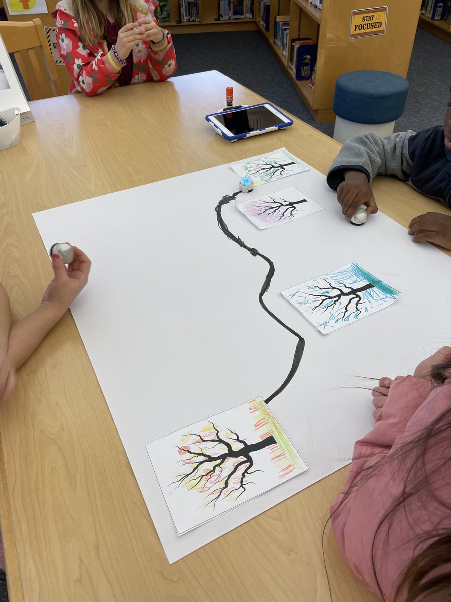 Today our kindergartners used their four seasons research to create trees based on what they found out. Then the ozobots took a trip took visit each tree. #vblms ⁦@ITS_LPate⁩ ⁦@Tajkirsch⁩ ⁦@pmesvb⁩