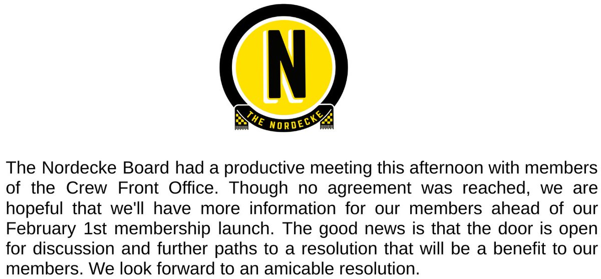Nordecke's tweet photo. An update after today's meeting with the Crew FO: 

#Crew96 | #VamosColumbus https://t.co/2ZKFyff0CN