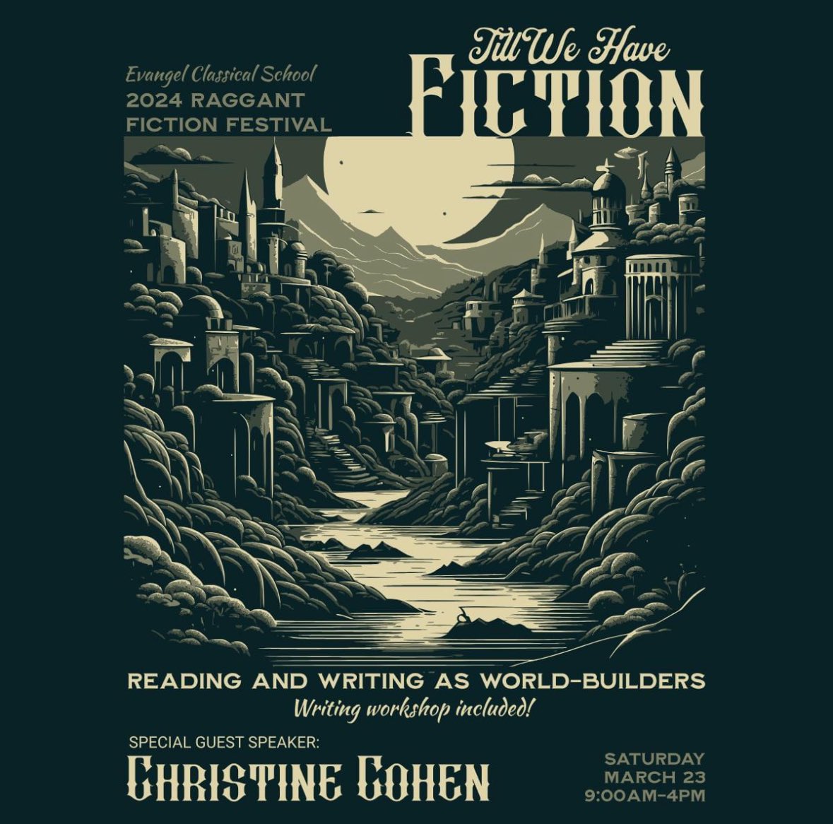 Maggie Rothenberger (@magpiereids) on Twitter photo You should certainly see if you can join is on March 23rd for the annual <a href="/evangelcs/">Evangel Classical</a> Fiction Festival! This year <a href="/ChristineDCohen/">Christine Cohen</a> will be there to talk about world-building! 🥳
eventbrite.com/e/ecs-raggant-… You should certainly see if you can join is on March 23rd for the annual <a href="/evangelcs/">Evangel Classical</a> Fiction Festival! This year <a href="/ChristineDCohen/">Christine Cohen</a> will be there to talk about world-building! 🥳
eventbrite.com/e/ecs-raggant-…