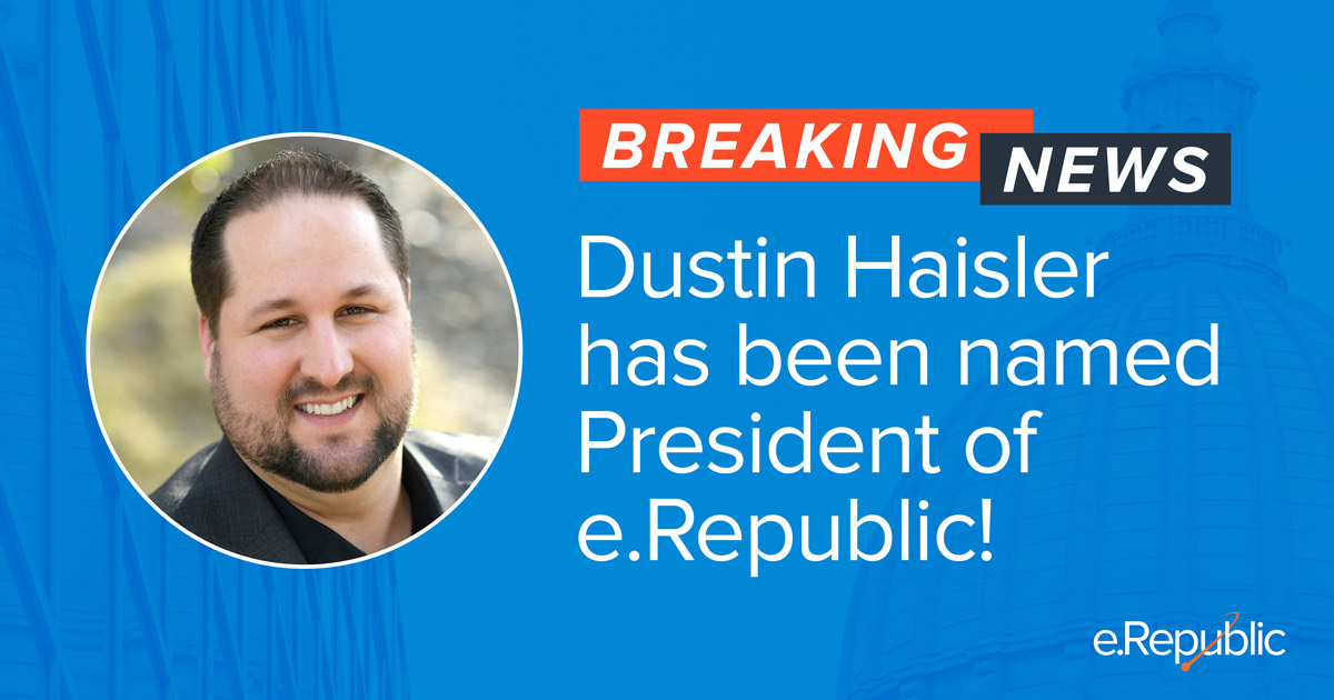 . (@erepublic) on Twitter photo We are so excited to share that Dustin Haisler has been named President of e.Republic! Congratulations <a href="/dustinhaisler/">Dustin Haisler</a>!
lnkd.in/gtehAwDu We are so excited to share that Dustin Haisler has been named President of e.Republic! Congratulations <a href="/dustinhaisler/">Dustin Haisler</a>!
lnkd.in/gtehAwDu