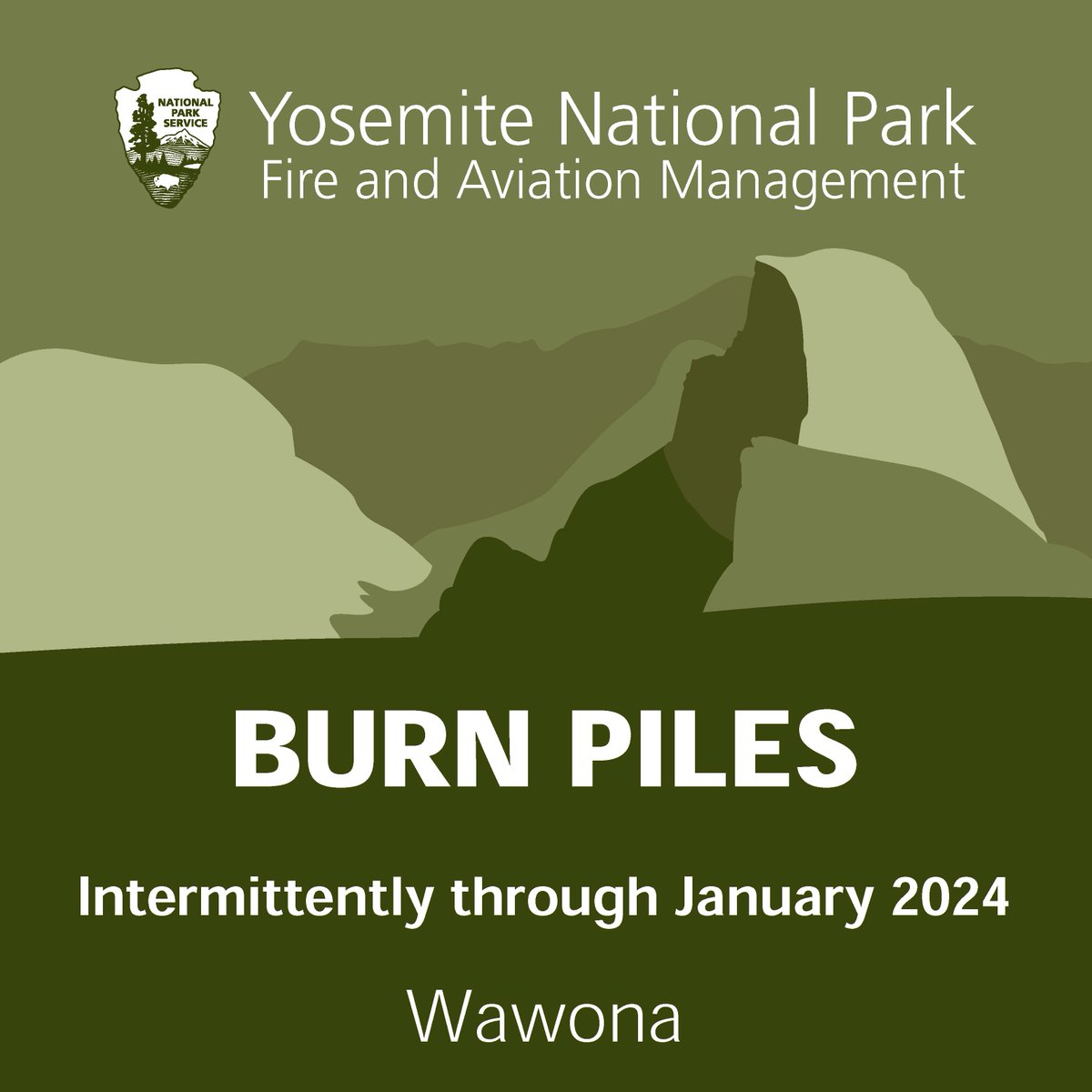 Yosemite fire personnel plan to burn piles along Forest Drive in Wawona on Thursday, January 25. Active burning may continue through the rest of the month as conditions allow #pileburning