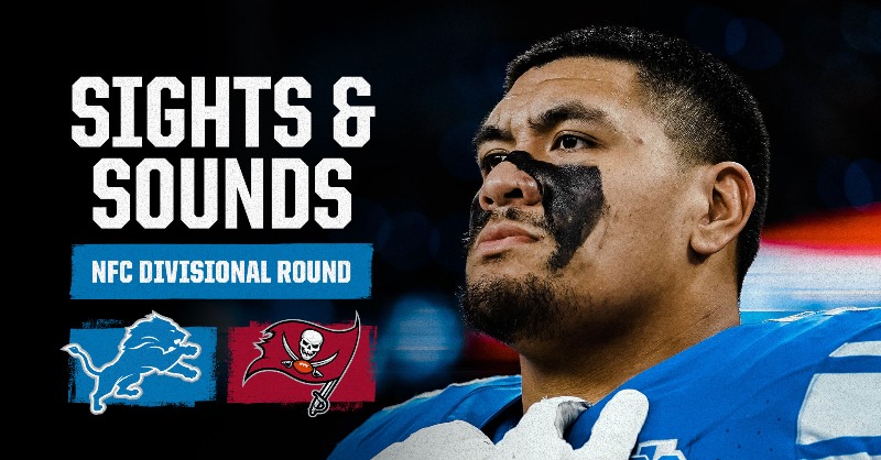 Lions's tweet photo. A Divisional Round director's cut of Sights &amp; Sounds featuring All-Pro @peneisewell58 on the 🎙