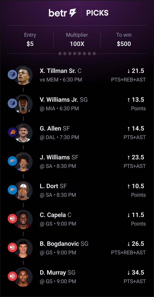 My 8 Man #NBA 🎫 for tonight!

$5 > $500 | Like if your tailing 🤾‍♂️