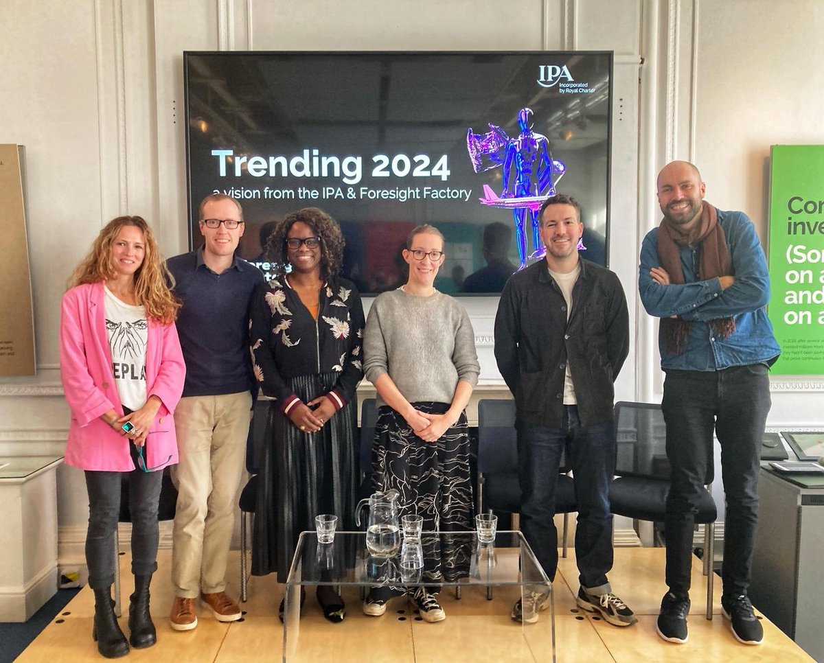 Louise Twycross-Lewis (@losilaja) on Twitter photo Thanks to the <a href="/The_IPA/">Institute of Practitioners in Advertising (IPA)</a> for having me at their Trending 2024 event yesterday!
Great to be such a part of an interesting session discussing <a href="/ForesightFact/">Foresight Factory</a>’s 2024 trends with Amy Gilmore, Bryan Hogg, Marta Vilella & David Crosbie.
And fab as always to see Simon Frazier present! Thanks to the <a href="/The_IPA/">Institute of Practitioners in Advertising (IPA)</a> for having me at their Trending 2024 event yesterday!
Great to be such a part of an interesting session discussing <a href="/ForesightFact/">Foresight Factory</a>’s 2024 trends with Amy Gilmore, Bryan Hogg, Marta Vilella & David Crosbie.
And fab as always to see Simon Frazier present!