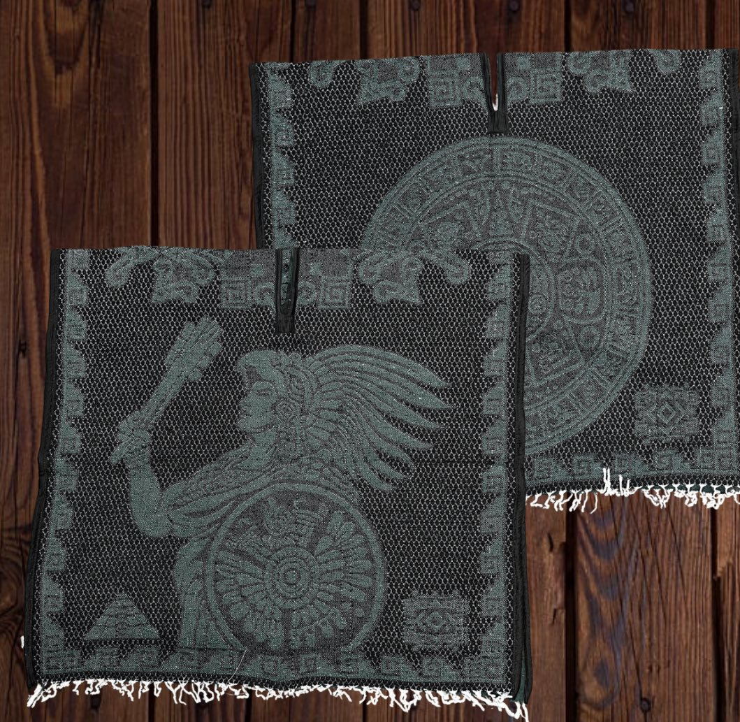 rodeodurango's tweet image. Several colors are still available in the ADULT Aztec Calendar with Warrior Poncho (No Hoodie)!! 
🔍Shop: Black with Green Aztec Calendar with Warrior Poncho/Gaban
Stay tuned for the restock date on the ponchos with hoodies!! ☑️

shop link in bio #ponchos #gabanes #textiles