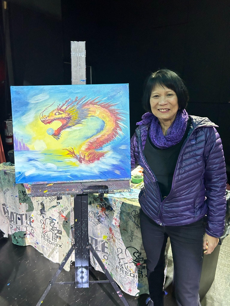 MayorOliviaChow's tweet image. It was a blast stopping by ArtBattle at the Great Hall last night. Painters have 20 minutes to produce a masterpiece!

I was so inspired, I decided to pick up a brush and paint too. 

Who else is getting excited for the upcoming year of the dragon? 🐉