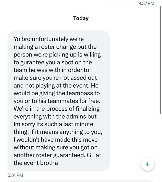 _TheRotation's tweet image. 🥲 @Noelslidd has had his team sketch on him at 6pm a day and a half before the Challengers Open is supposed to start

Do NOT do this. Horrible.