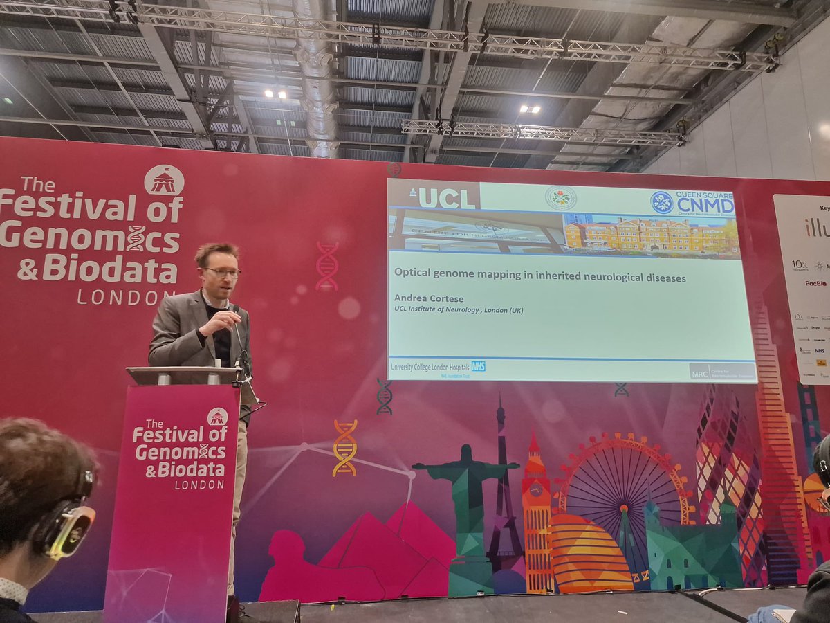 Dr Andrea Cortese, Research Group Leader @UCLIoN presenting “Optical genome mapping in inherited neurological diseases” at Festival of Genomics & Biodata 2024, session sponsored by @bionano #FOG2024 @FLGenomics @UCLBrainScience @UCL_QS_CNMD