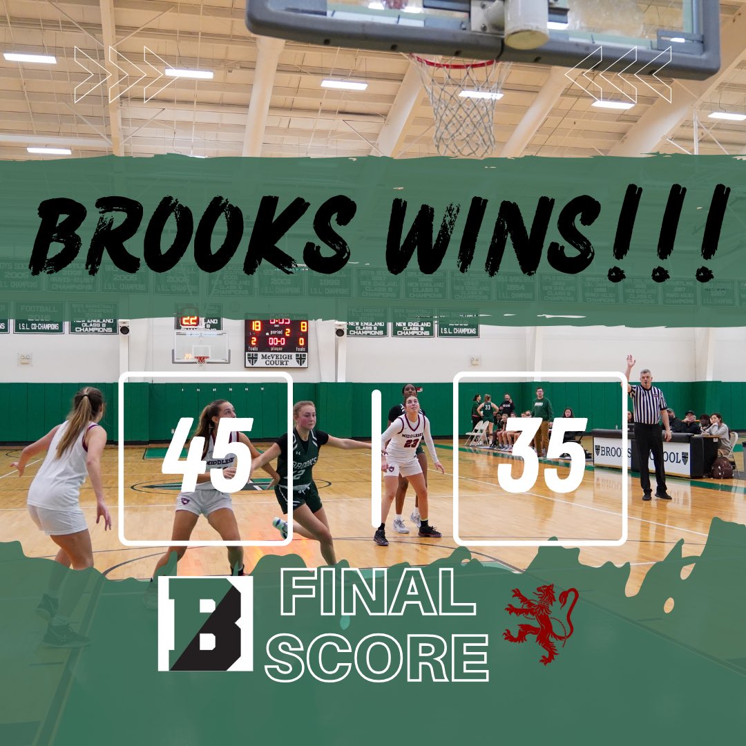 Gritty win on the road today against a tough Phillips Exeter squad for our <a href="/HoopsBrooks/">Brooks Girls Basketball</a> team. It was a true team effort with <a href="/SummerSwish12/">Summer Warren</a> leading us in scoring with 11, followed by Lydia Tangney with 9, Samaya Lovett with 8 and Jess Maina with 7. <a href="/julesgiordano11/">Jules</a> hit the BIG 3