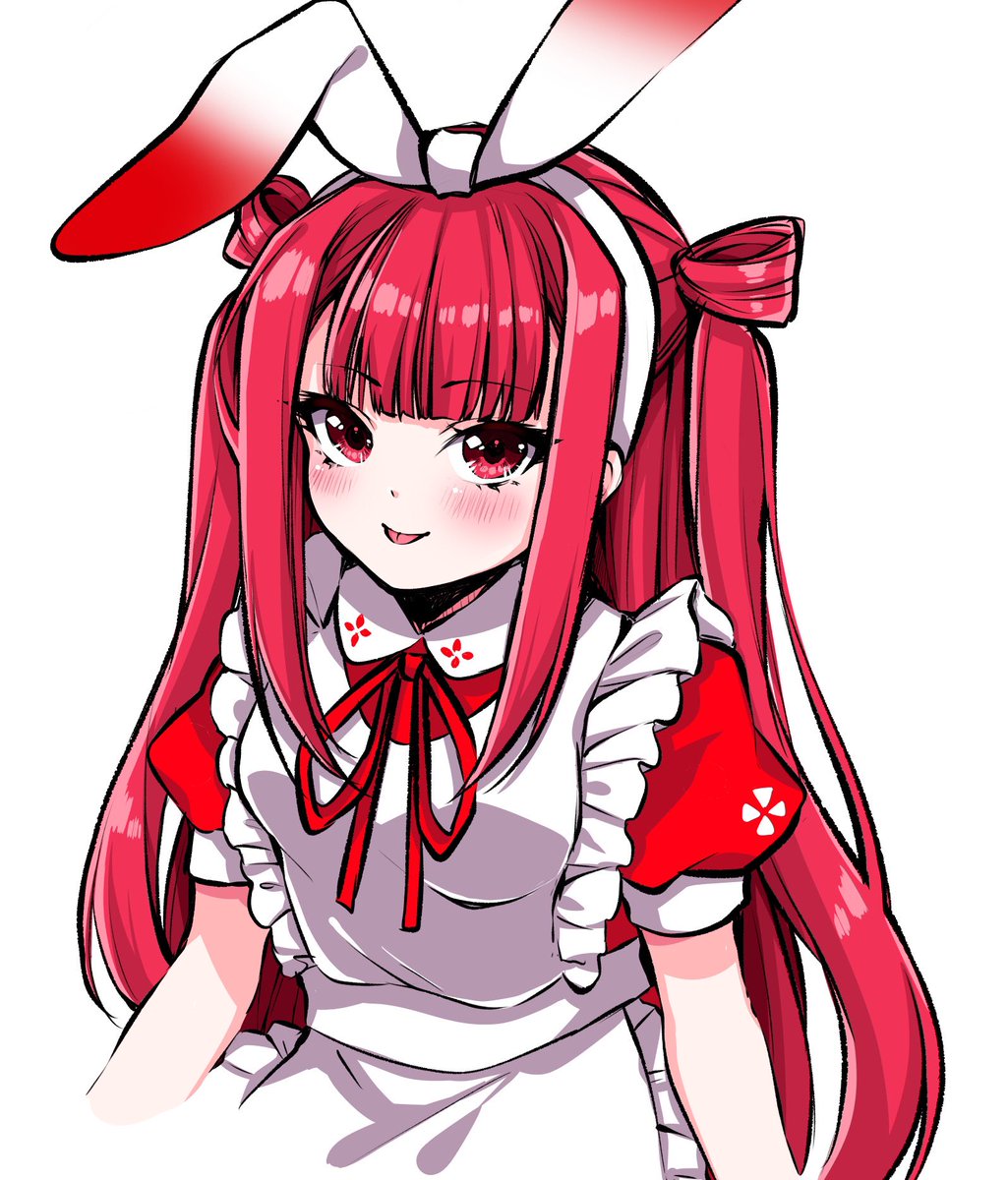 1girl solo red hair rabbit ears apron red eyes animal ears  illustration images