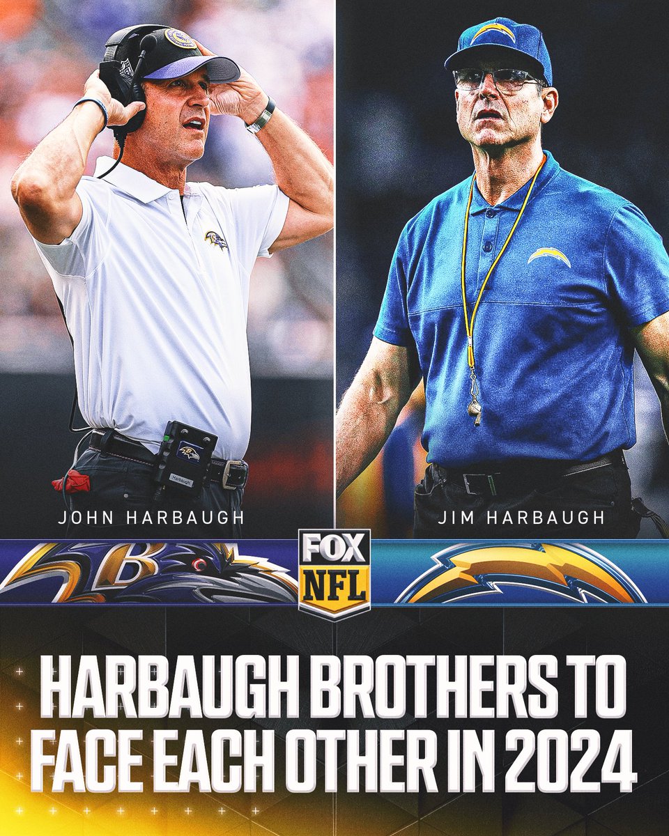 NFLonFOX's tweet image. The Harbaugh brothers will go head-to-head once again when the #Ravens travel to LA to play the #Chargers next season 🤝
