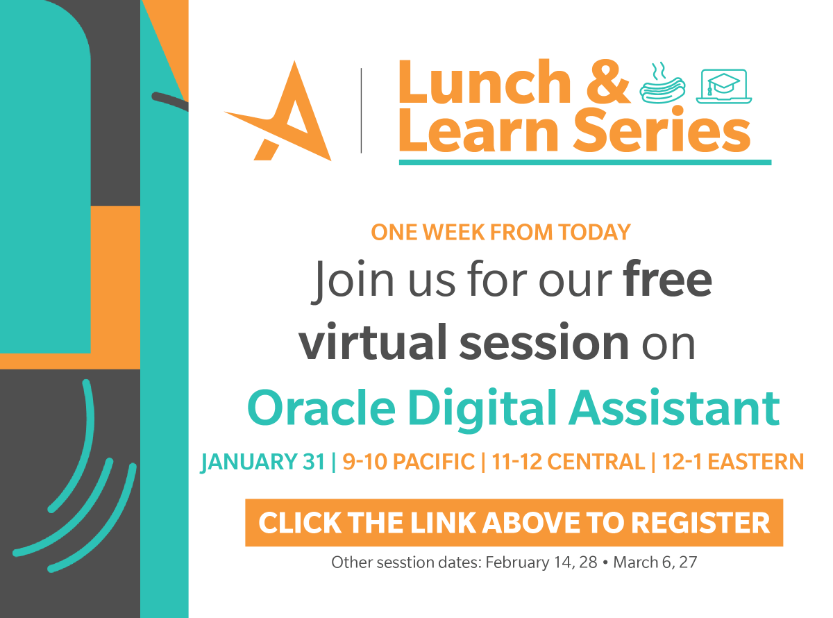 acuitycloud's tweet image. Counting down! In just one week, on January 31, dive into the future with our Oracle Digital Assistant session.
🚀 Register now: bit.ly/3LEOojS
More sessions on February 14, 28 • March 6, 27 🌐✨
#OracleDigitalAssistant #AIRevolution