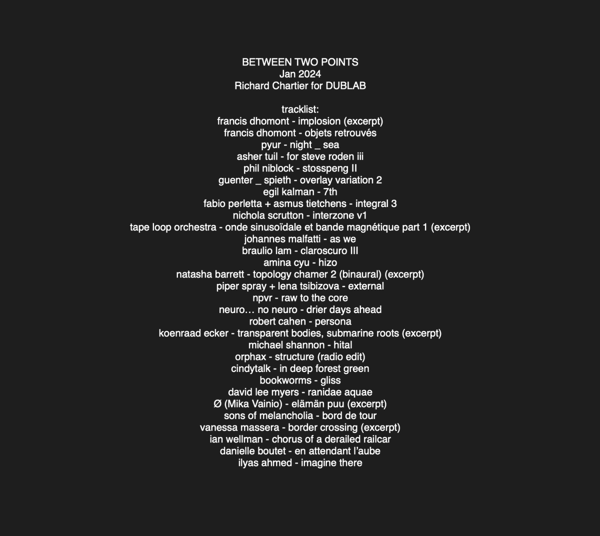 3particles's tweet photo. listen in.... BETWEEN TWO POINTS radio show / Jan 2024 edition now streaming on @dublab
https://t.co/ARVgg3XHhG https://t.co/qYB8akfcE6