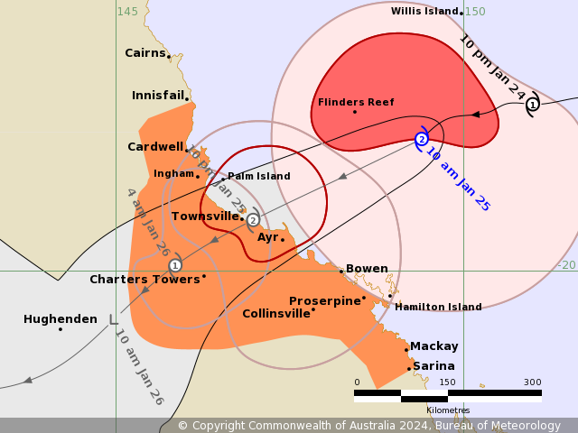 The Tropical Cyclone Advice has been reissued, TC Kirrily is now a Category 2 Tropical Cyclone with wind gusts near the centre expected to reach 130km/h. The TC is expected to cross the coast near Townsville tonight.