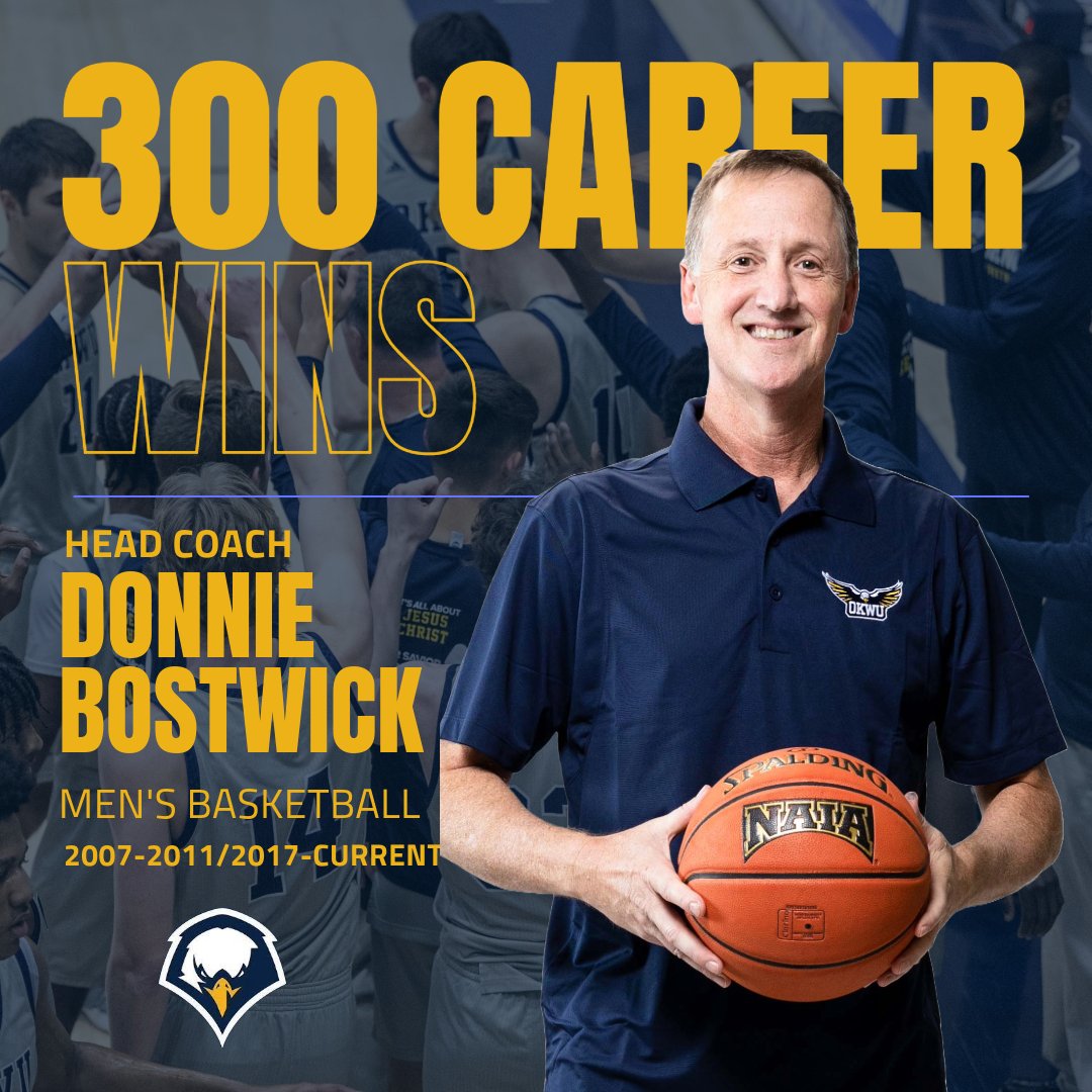 MILESTONE 🏀

With the 92-61 win over Friends University, Head Coach Donnie Bostwick earned his 300th Career Win as an Eagle! 

Bostwick is currently leading his team to another excellent season and gives credit to the Lord and his hard working teams! 

Congrats, Coach! 🤩