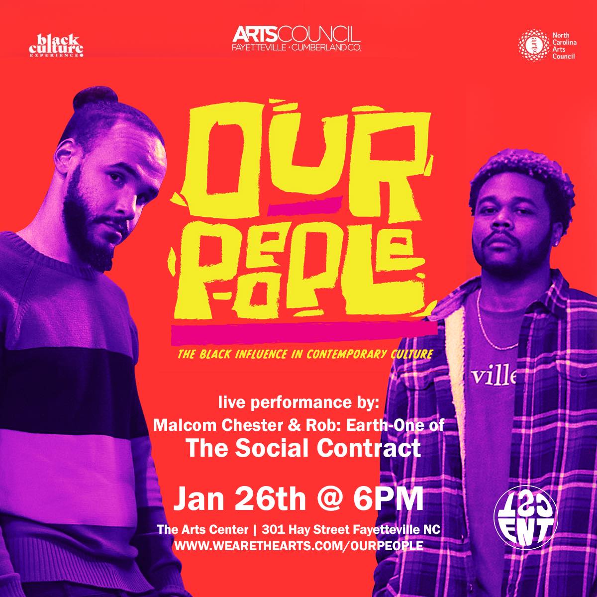 We're excited to welcome <a href="/TSC_ENT/">The Social Contract</a>'s <a href="/MalcolmChester_/">Malcolm Chester</a> + <a href="/RobEarthOne/">Rob: Earth-One</a> for a special performance during "Our People: The Black Influence in Contemporary Culture" Opening Reception at The Arts Center this Fri. night (6-8 pm). The question is . . . will you be there? #WeAreTheArts 💜