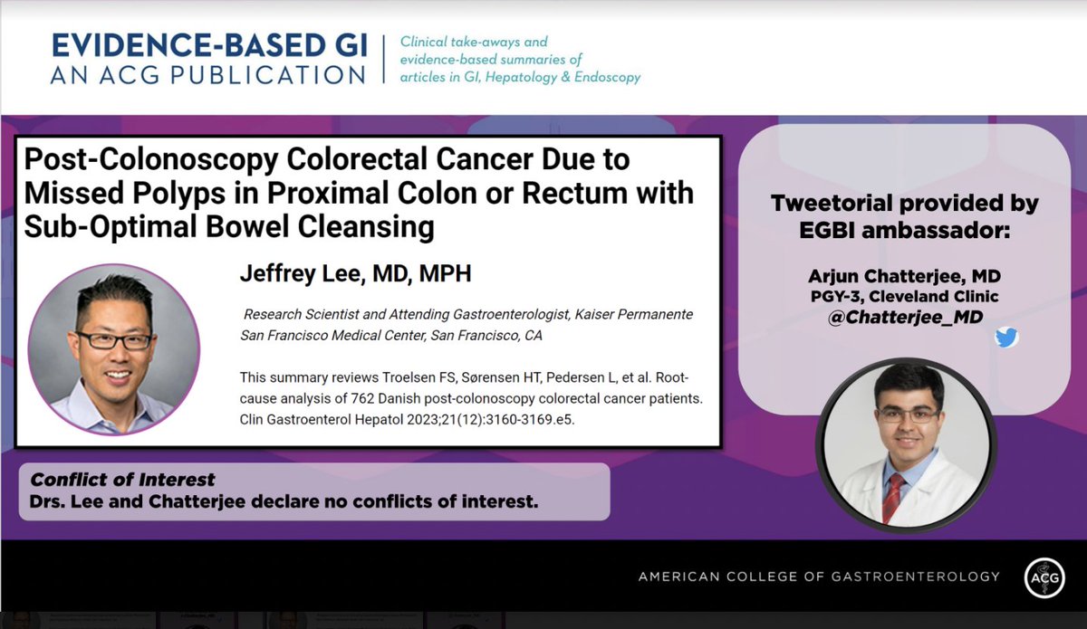 1/ It’s ⏰ for another #EBGITweetorial🧵 w. @Chattejee_MD! 'Post-Colonoscopy CRC 🦀 Due to Missed Polyps in Proximal Colon or Rectum with Sub-Optimal Bowel Cleansing' 📃Summary bit.ly/48UKRqG 🎧bit.ly/3Odjnoq 📖bit.ly/3SvlWol #GITwitter #MedTwitter