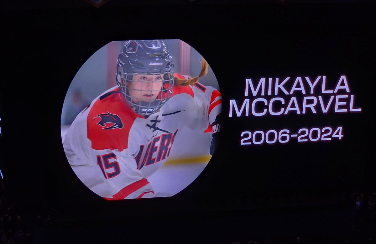 hlrule's tweet photo. A moment of silence before tonight's @PWHL_Montreal vs. @PWHL_Minnesota game for @SabersCIC player Mikayla McCarvel who recently passed away. https://t.co/dPd8Knhi8g