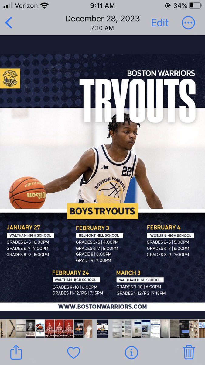 Boston Warriors Boys Club spring tryouts start THIS Saturday 1/27. 
Register TODAY and save on registration fee @ bostonwarriors.com. 3 dates/locations 1/27 Waltham, 2/3 Belmont and 2/4 Woburn. Need only attend 1 tryout <a href="/ZeroGravityBB/">Zero Gravity Basketball</a> ⁦<a href="/zg_newengland/">Zero Gravity New England</a>⁩