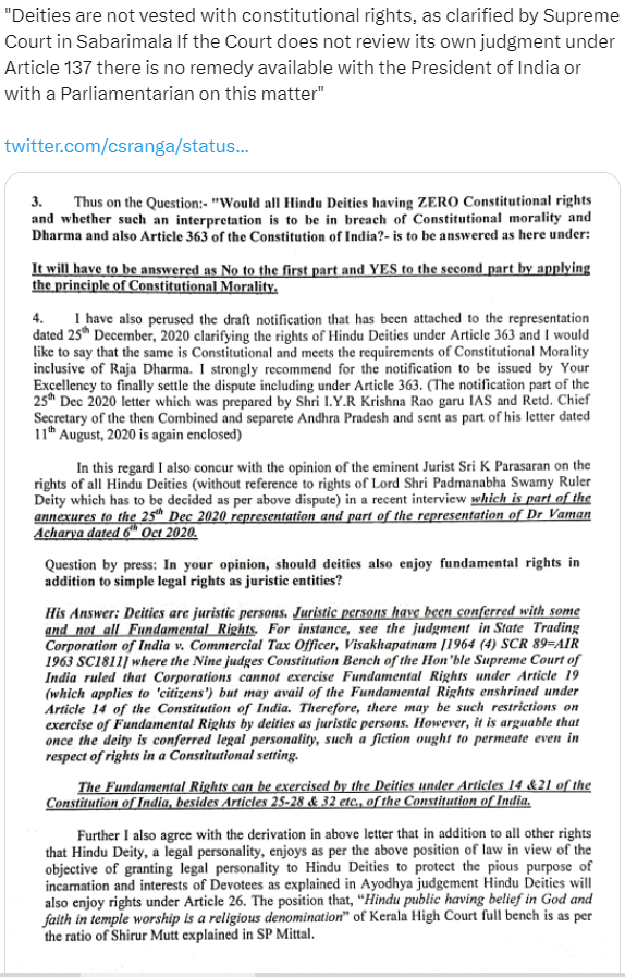 csranga's tweet photo. The officials ignored Constitutional opinion on Art 363 Constitutional Rama Rajya dispute of two Hon'ble Former High Court Judges  and blocked a perfectly constitutional Tiruppan Alwar Ammal Rama Rajya notification by Hon'ble former CS a wish of Jatayu 
https://t.co/0R7UXbN6zQ https://t.co/M4LsfNV4JC