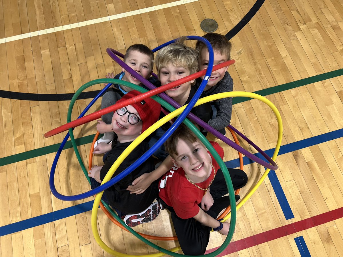 How many seven year old boys can you fit inside a hula hut? We’ve started our gymnastics unit and these guys asked to build a hula hut at the end of class. This was the result. <a href="/MCSGophers/">Meadowfields Community School</a>