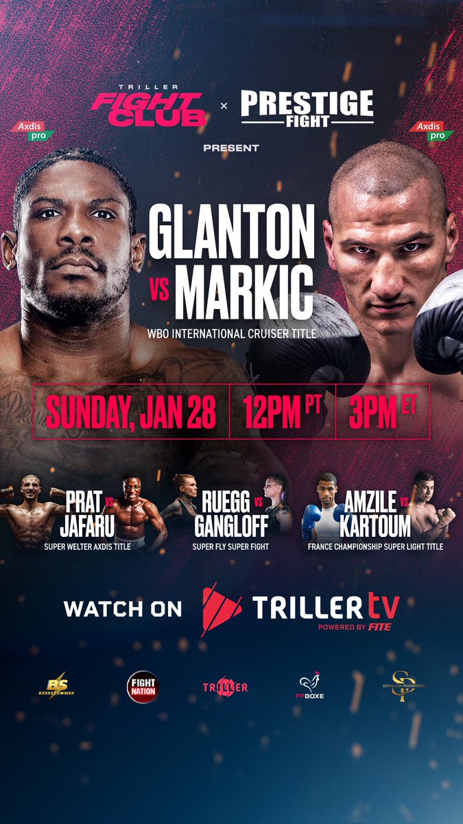 The vacant WBO International crown is on the line! Brandon Glanton faces Emil Markic in the #PrestigeFightNight headliner on Sunday at 3pm ET on #TrillerTV+