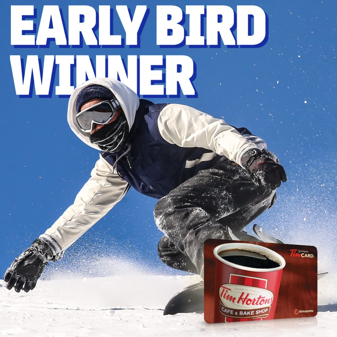 Congratulations to Luan A. from team Jax Shreds it Forward.

You are the early bird winner of a $100 Tim Hortons gift card! #24hBlueMTN