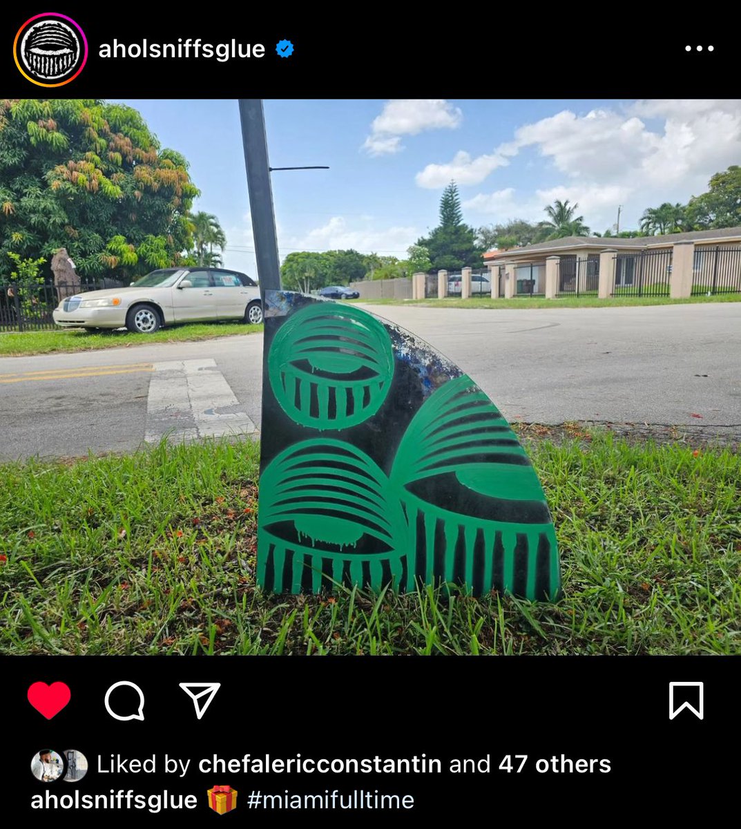 I found this #geographiesoftrash piece on a Sunday afternoon after <a href="/AHOLSNIFFSGLUE/">AholSniffsGlue</a> took a bike ride to Hialeah Park Casino. I love the late 90s Lincoln in the background of the NFT - one of my best friends (RIP Chico) drove a similar model for several years.