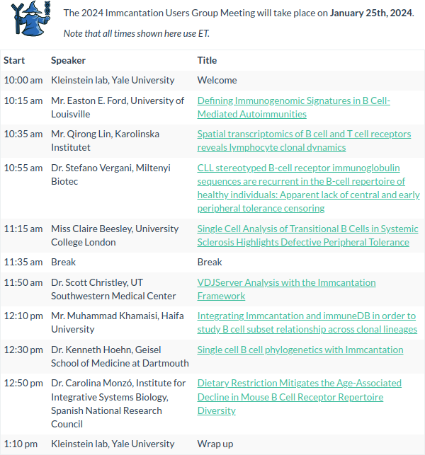skleinstein's tweet photo. The "2024 Immcantation Users Group Meeting" is #tomorrow (Jan 25, 2024) 10-1:30PM (ET). Program and FREE registration at: https://t.co/nQbIIVwGqr Lots of great science leveraging high-throughput B cell receptor repertoire analysis #immcantation #AIRRseq #RepSeq #Bcell #meeting https://t.co/MNjJaSJNkZ