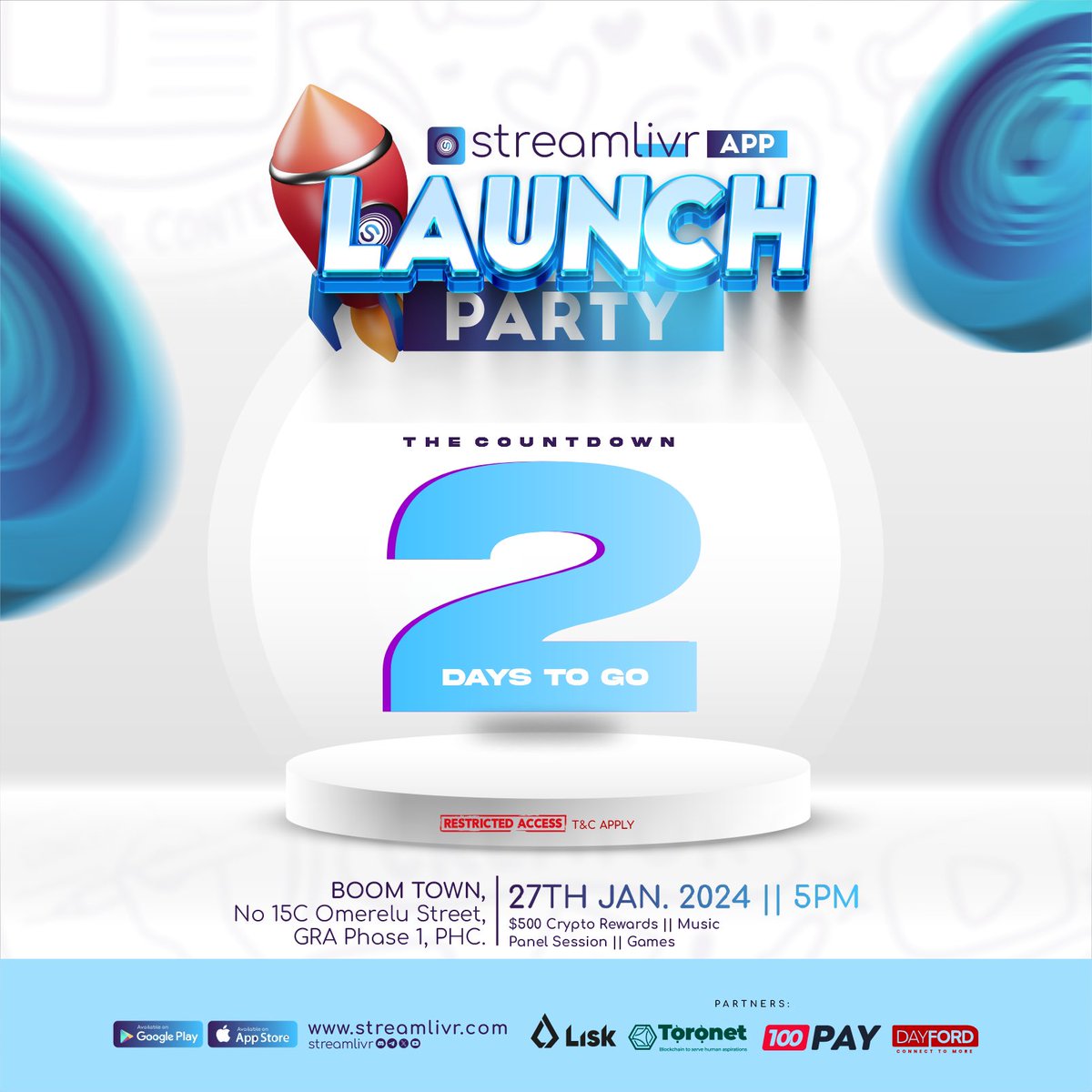 The Streamlivr Launch Party is just around the corner…

Get ready to go live in Style, you’ve got to be there🎉🚀

#streamlivrapp #streamlivrlaunchparty #streamlivrcommunity #livestreamingparty #applaunch