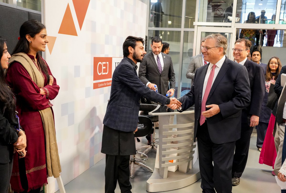 Exciting day at CEJ with US Ambassador to Pakistan Donald Blome and his team! 

Welcoming him to the facilities &amp; introducing the MSJ stars was a highlight. 

<a href="/AmberRShamsi/">Amber Rahim Shamsi</a> shared insights into our commitment to journalistic excellence. 

#CEJatIBA