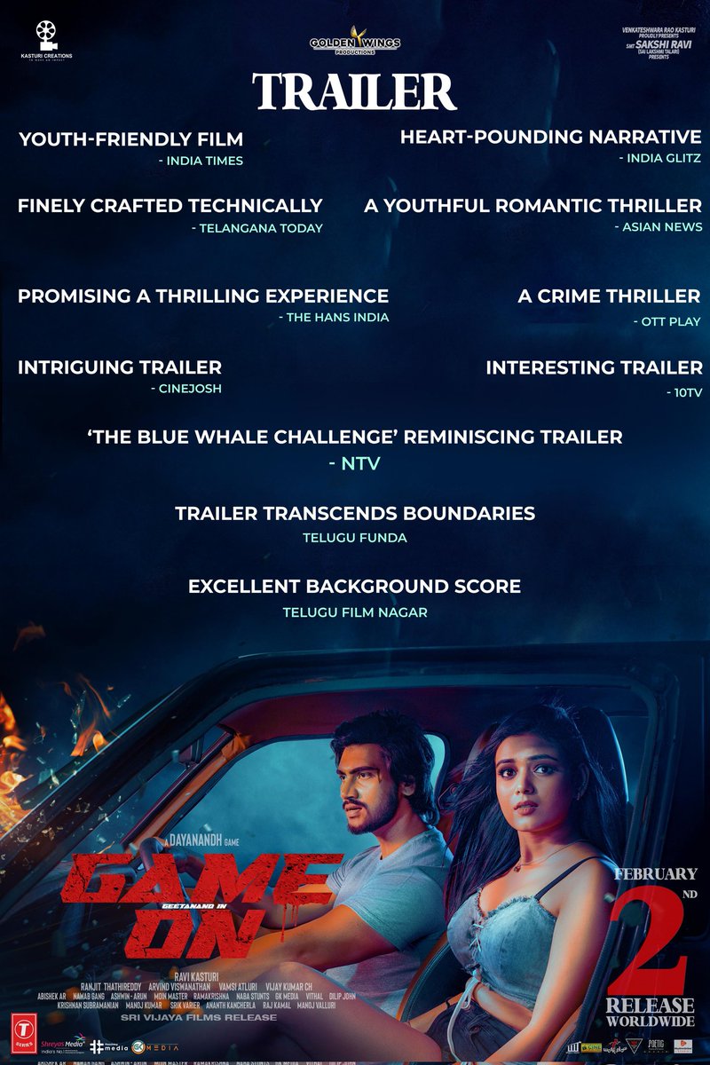 VRFridayMatinee's tweet photo. #GameOn trailer is a triumph, winning hearts and promising an adrenaline-packed thrill ride!
ICYMI๐
- https://t.co/SWuWHW1yzX
Brace yourself for a high-octane thriller, hitting theaters worldwide on February 2nd ๐ฅ
#GameOnTrailer
#GameOnFromFEB2nd ๐ฌ
@geetanand79 @NehaSolanki_ @dayanandh369 @madhoo69 @AdithyaLive @nawab_gang #AbishekAR @ravikasturi10 @KasturiCreatns @TSeries @Gkcinemapro @CineDigital_
@shreyasgroup