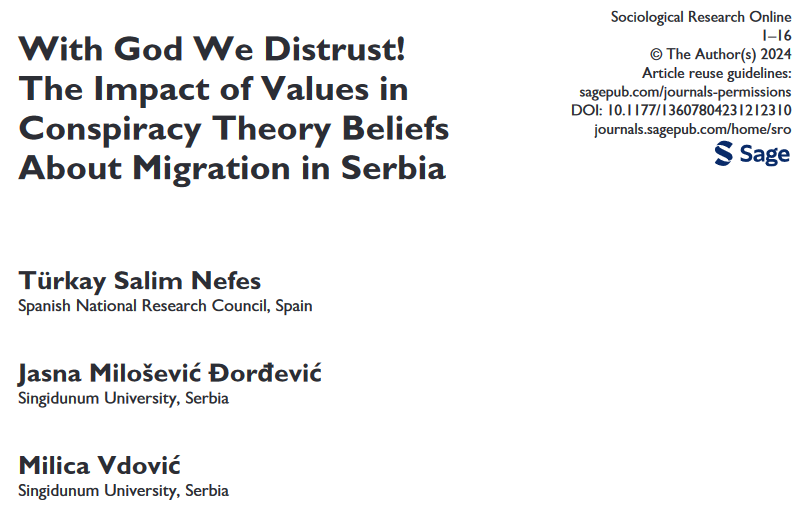 Have you ever thought about #conspiracytheories and #immigrants❓#COREnet members Dr. Türkay Salim Nefes, Dr. Jasna Milošević Đorđević and Milica Vdović, MA, researched this topic in Serbia 🇷🇸. Link to the full publication 👉 bit.ly/3HtC2IK